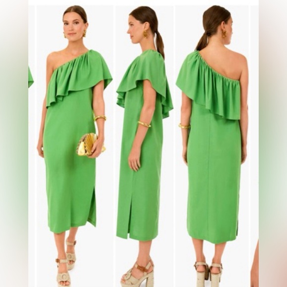 Pomander Place Tuckernuck Lime Florencia One Shoulder Ruffle Dress Plus 3X EUC - Picture 1 of 9